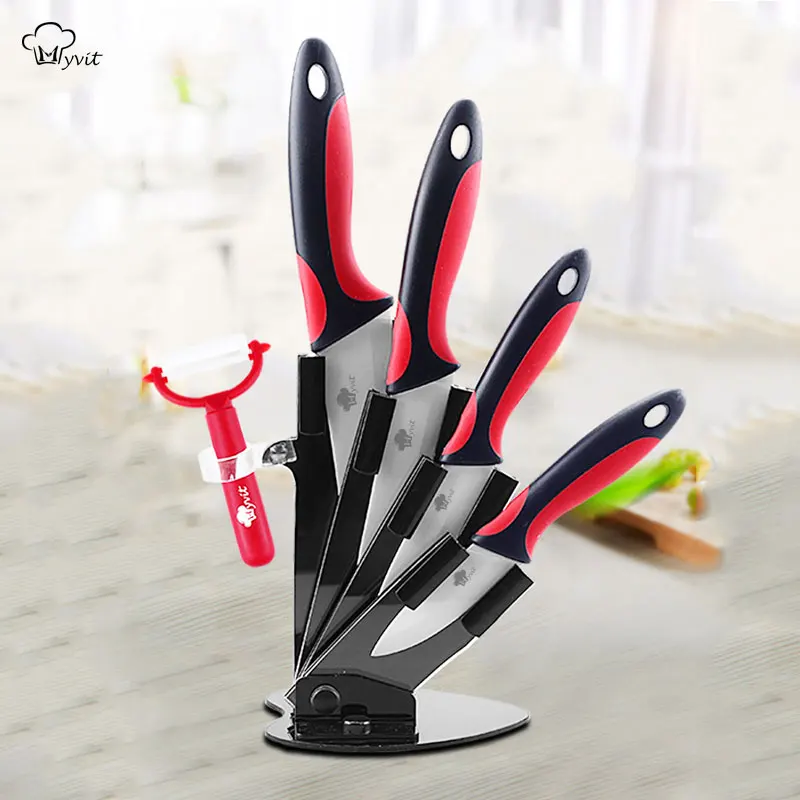 Ceramic Knife Kitchen Knives Holder Chef Slicing Utility Paring Knife White Blade 3 4 5 6 inch + Stand + Peeler Cooking Set