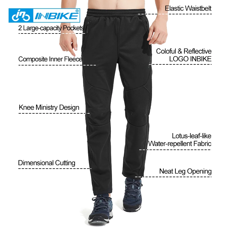 INBIKE Winter Thermal Cycling Trousers Men Fleece Pants for Running Waterproof Outdoor Sports MTB Bike Bicycle Trousers WP701