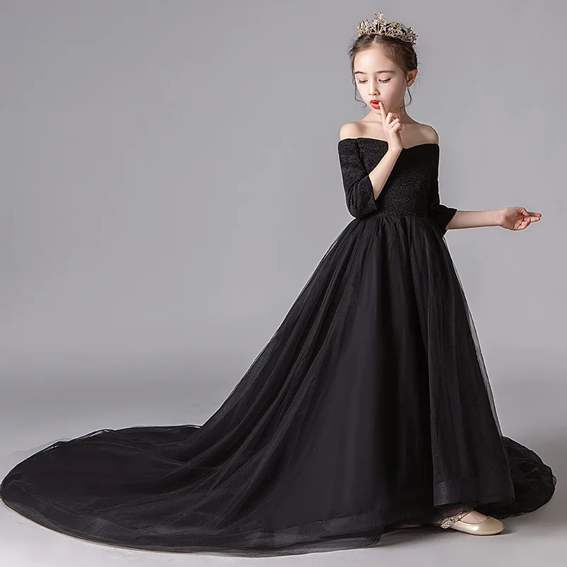 Child Flower Girl Formal Evening Dresses for Party and Wedding Teen Kids Ball Gown Mermaid Dress Black Prom Clothes 3 and 14 Age