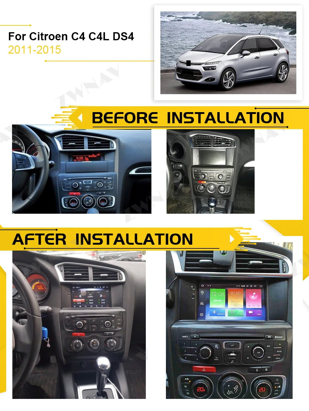 DSP Carplay 2 DIN Android ekran dla Citroen C4L DS4 2011 2012 2013 2014 2015 Stereo Audio odbiornik radiowy rejestrator GPS jednostka główna