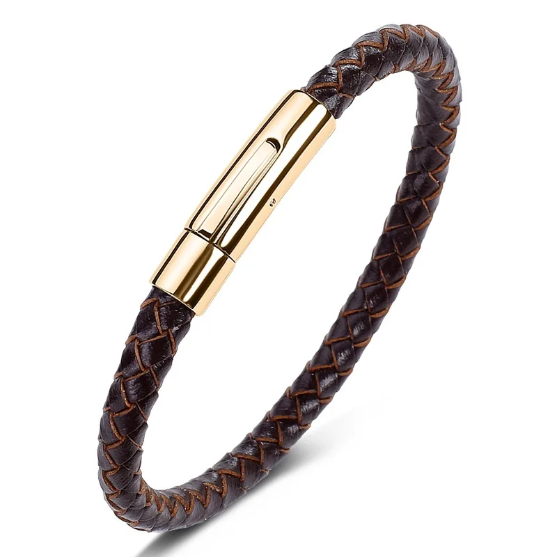 Trendy Leather Bracelets For Men Stainless Steel Bracelet 19/21/23CM Black Brown Braided Rope Bracelets for Men Jewelry Gifts