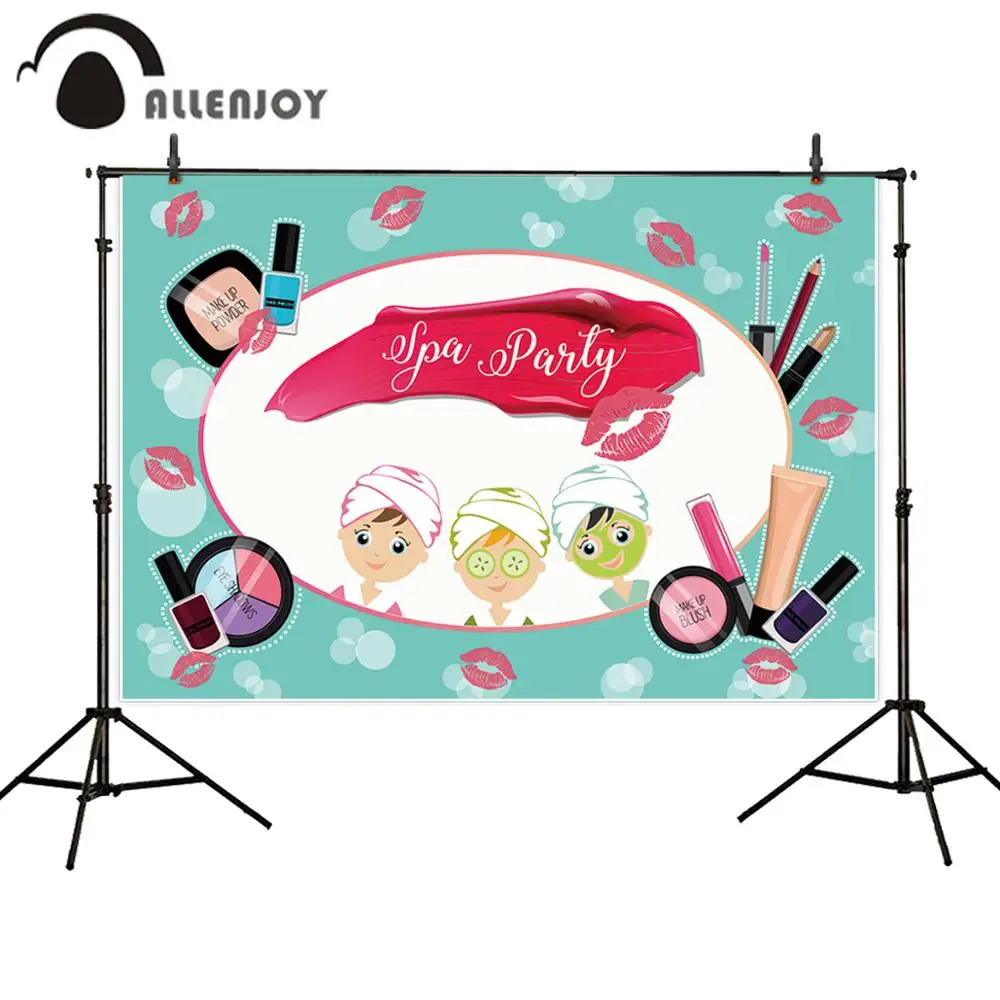 

Allenjoy Spa party backdrop photocall green kiss girl birthday Cosmetic pattern decor photo background photography photoshoot