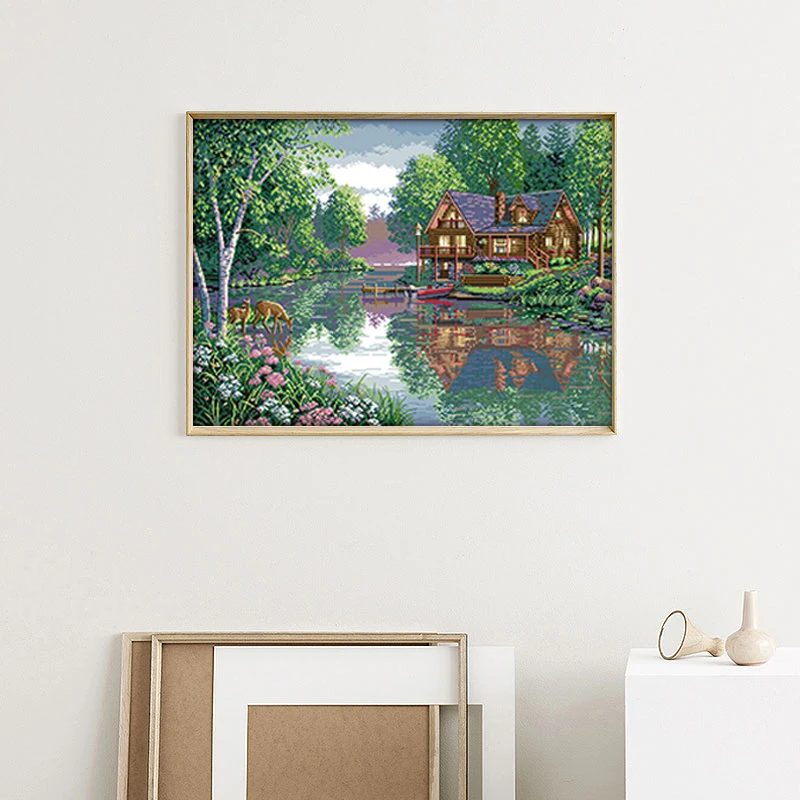 Leisurely Cottage Cross Stitch Kit Pattern Chinese Style Embroidery 11CT 14CT Needlework Household Landscape Decorative Painting