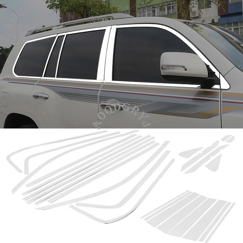 Car Styling Accessories 24pcs For Toyota Land Cruiser LC200 2008-2020 Chrome Stainless Window Molding Trim Cover