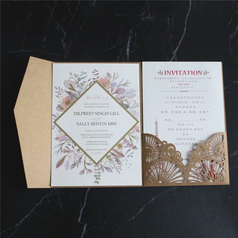 

Gold foil wedding invitation set gift card greeting card customized design printing pearl craft matte paper supply