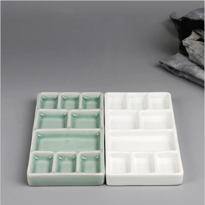 Ceramic Multi-grid Palette Watercolor Gouache Pigment Palette Porcelain Plate Jingdezhen Color Palette Pigment Plate