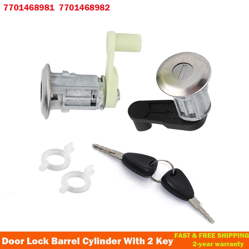 Left+Right Car Door Lock Barrel Cylinder With 2 Key Fit For Renault Megane Scenic Clio Master 7701468981 7701468982