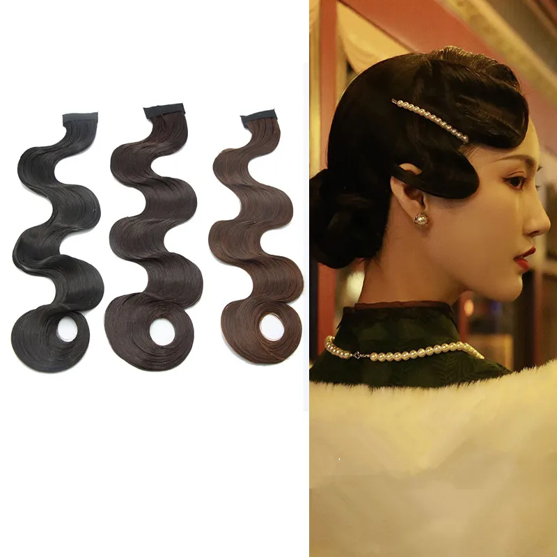 เจ้าสาวชิ้นผม Wave Qipao อุปกรณ์เสริมผม Curl Bangs Vintage จีนโบราณเลดี้คอสเพลย์จีน Headdress สีน้ำตาล