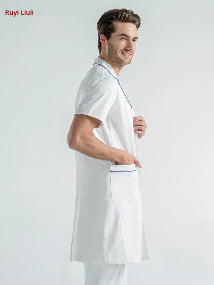 Robe de médecin blanche à manches courtes, vêtements de laboratoire en plastique pour hommes et femmes, uniforme d'hôpital de gestion de la peau