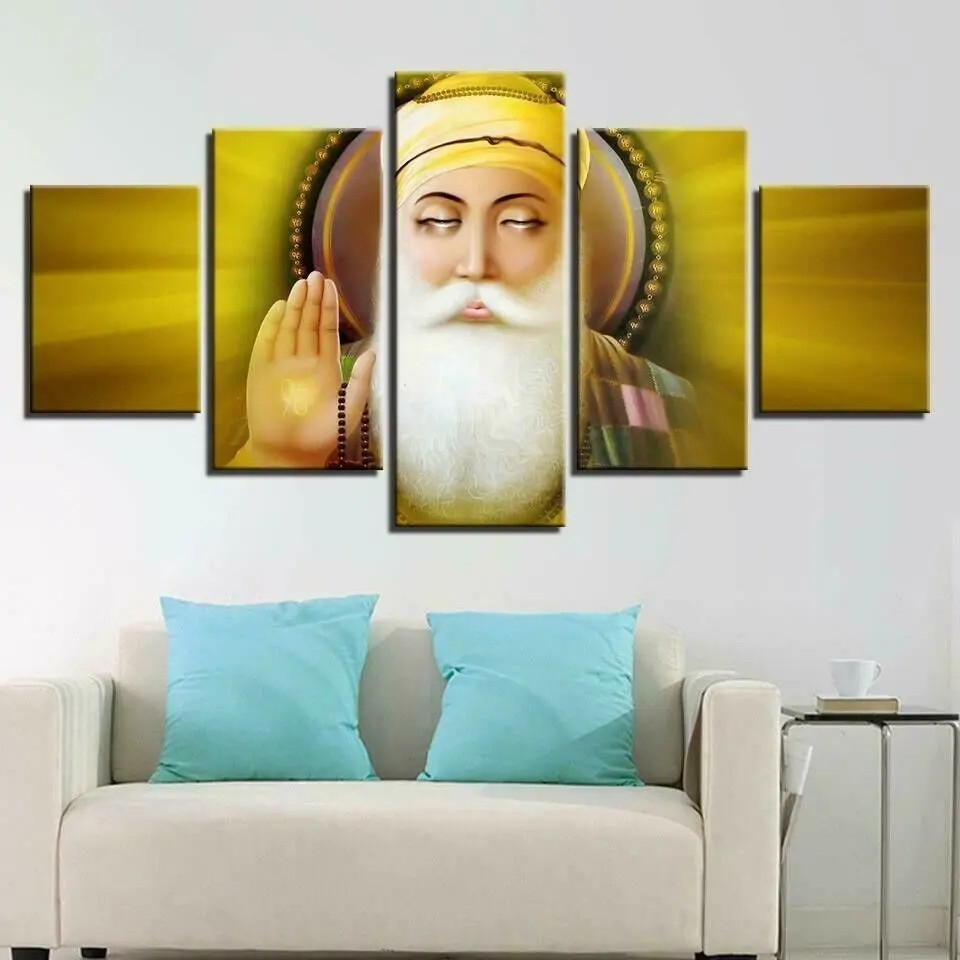 

Guru Nanak Meditation Spiritual Poste 5 Panel Canvas Picture Print Wall Art Canvas Painting Wall Decor for Living Room No Framed