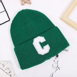 Women Winter thick warm C letter Embroidery knit hat Men's hat Beanie cap Hip hop Ski Skullies Bone Gorras