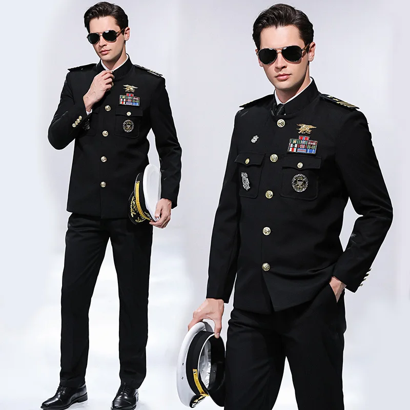 International Cruise Ship Protocol Banquet Costume Seafarer Captain Uniform Hat + Jacket + Pants Stand Collar Security Clothing