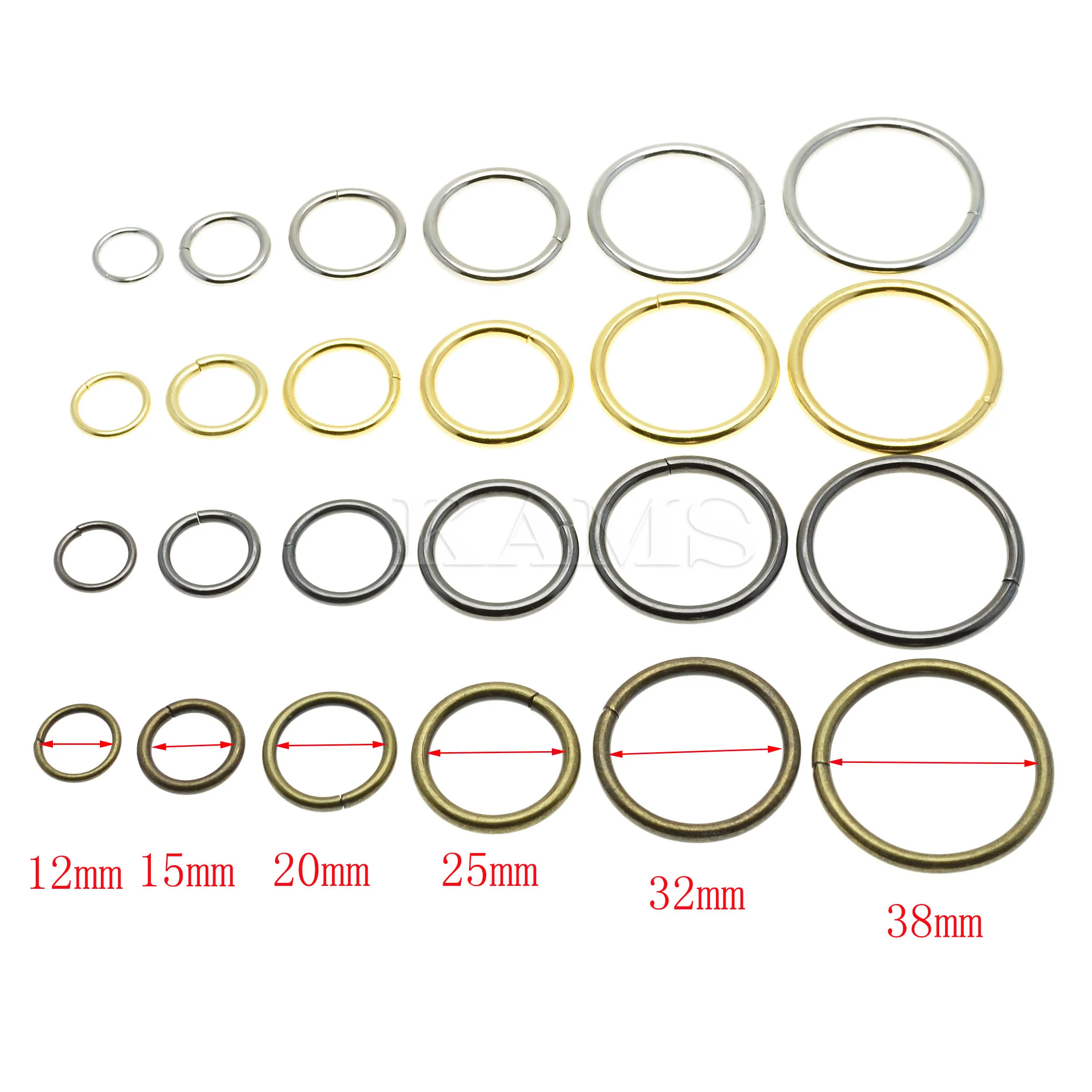 10 sztuk/opakowanie O-ringi Metalowe, nie spawane, niklowane obroże Okrągłe pętle Klamra do paska Akcesoria 12 mm-38 mm
