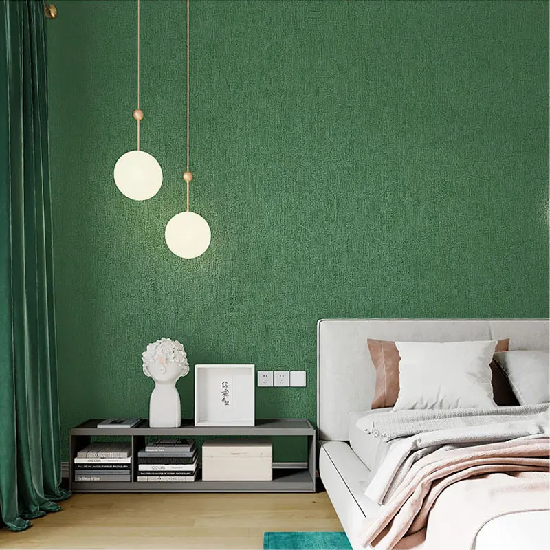 Modern American Plain Solid Color Dark Green Wall Paper Nordic Style Living Room Bedroom Clothing Store Wallpaper for Walls