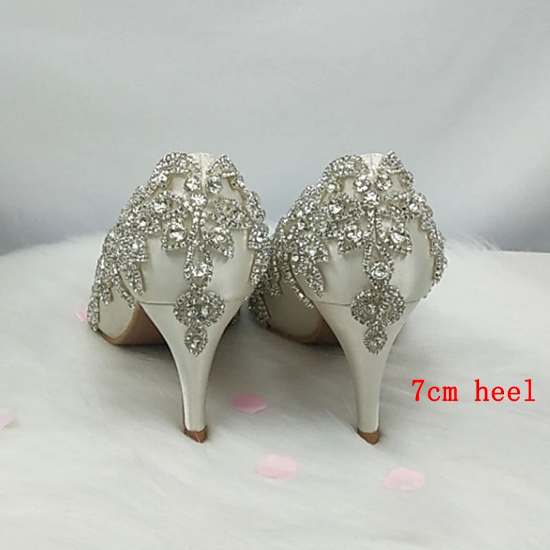 BaoYaFang Ivory Crystal Wedding shoes women high heels Pointed Toe Bridal party dress shoes woman 9cm Thin High Pumps Female