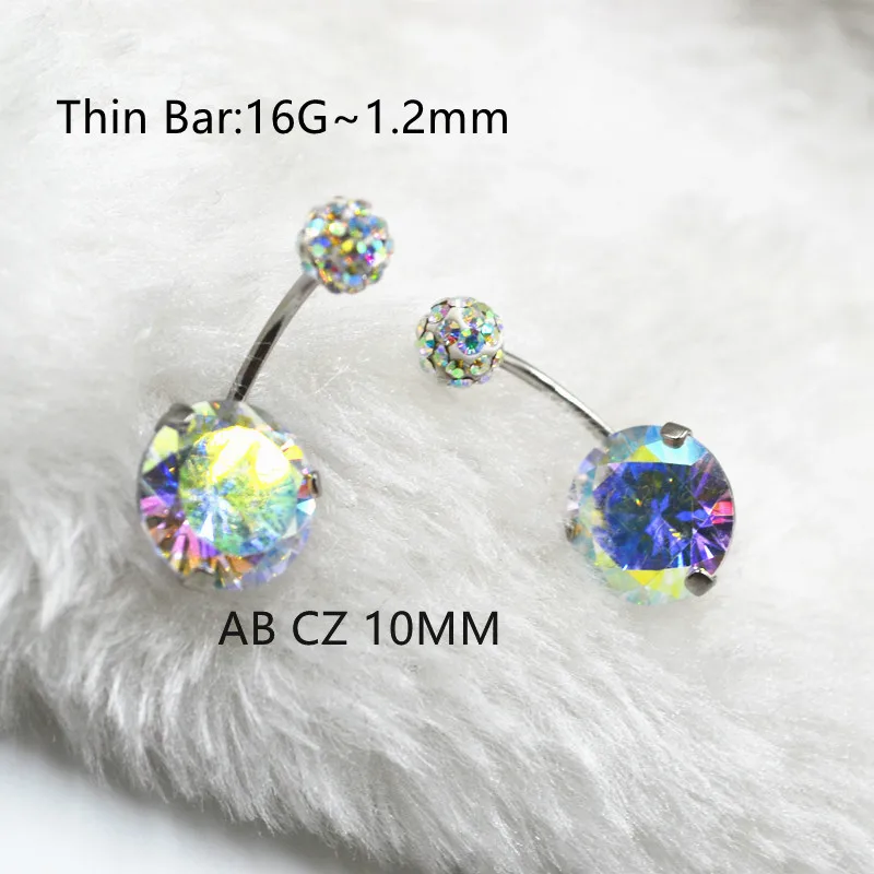 12PCS Surgical Steel AB CZ Navel Belly Ring Button Thin Bar 16G~1.2mm Navel Ring Earring Ear Studs Body Piercing Jewelry Shine