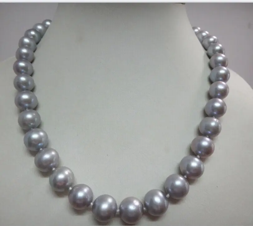 

925silver White clasp GORGEOUS 10-11 MM NATURAL TAHITIAN GRAY PEARL NECKLACE 18''