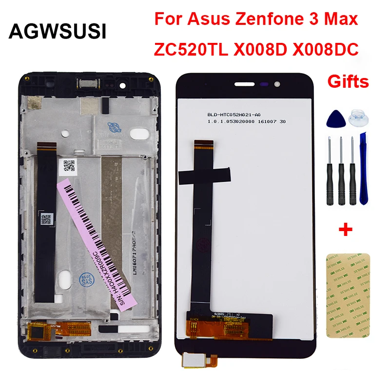 For ASUS Zenfone 3 Max ZC520TL X008D LCD Display Monitor Screen Panel + Touch Screen Digitizer Sensor Panel Glass Assembly Frame