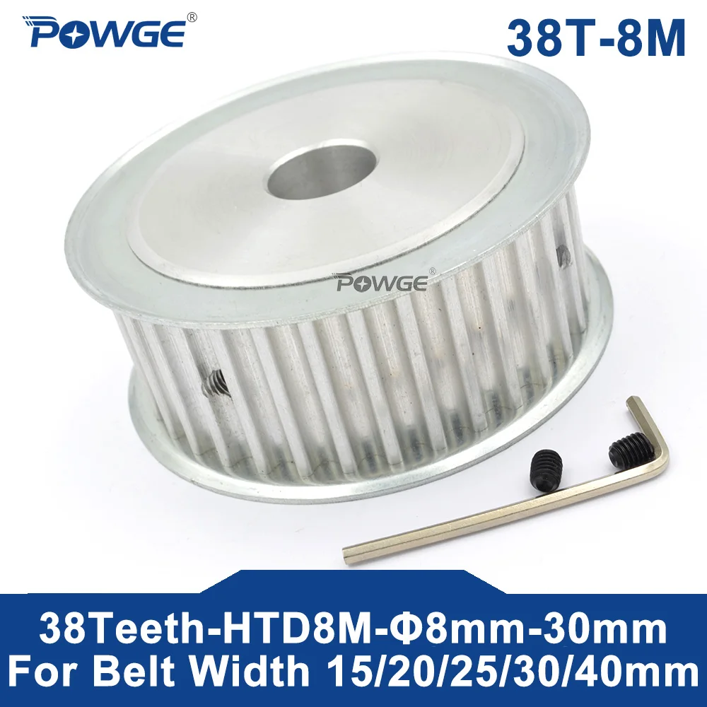 

POWGE Arc HTD 8M 38 Teeth Timing Synchronous Pulley Round Bore 8-28mm for Belt Width 25/30/40mm HTD8M 38-8M AF 38T 38Teeth