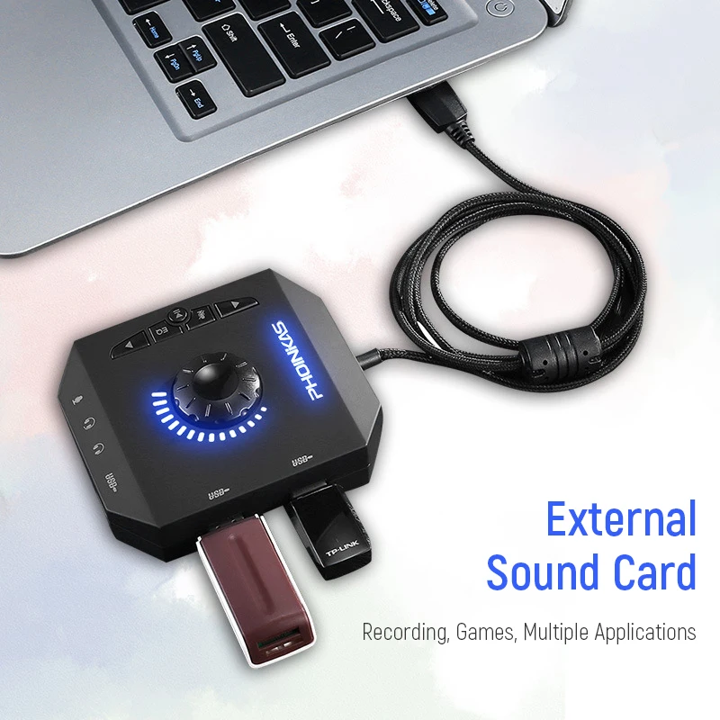 Portable Lightweight Computer Multi-Port USB external sound card multifunction converter Compatible with Windows Vista Mac IOS