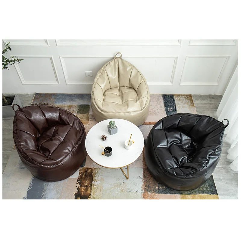 PU Leather Bean Bag Sofa Cover Lazy European Sofa Single Sofa Chair Seat Living Room Corner Lazy Sofa Balcony Tatami Pouf