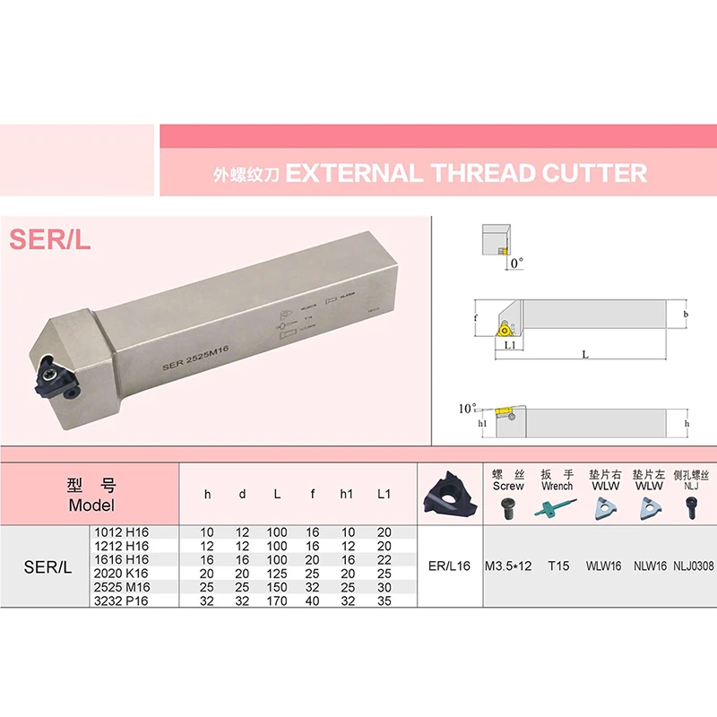 SER SEL Threading Turning Tool Holder Lathe Slot Cutter CNC Machine SER1212H16 SER1616H16 SER2020K16 for 16ER Carbide Inserts