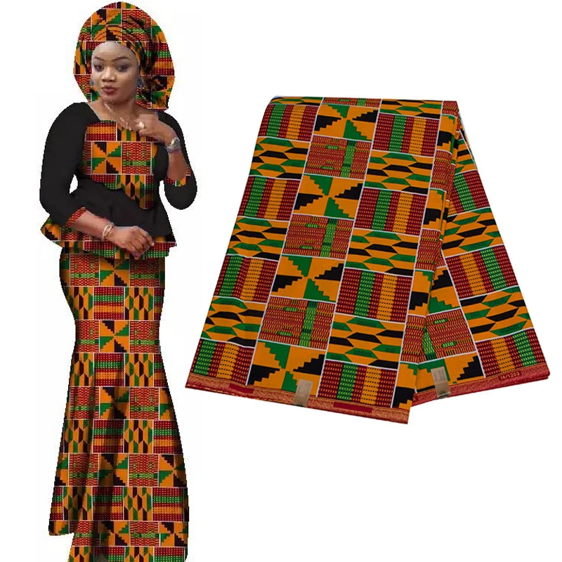 Soft Classic Ankara African Prints Kente Fabric Real Wax Pagne 100% Cotton Top Sewing Material For Dress Patterned Patchwork