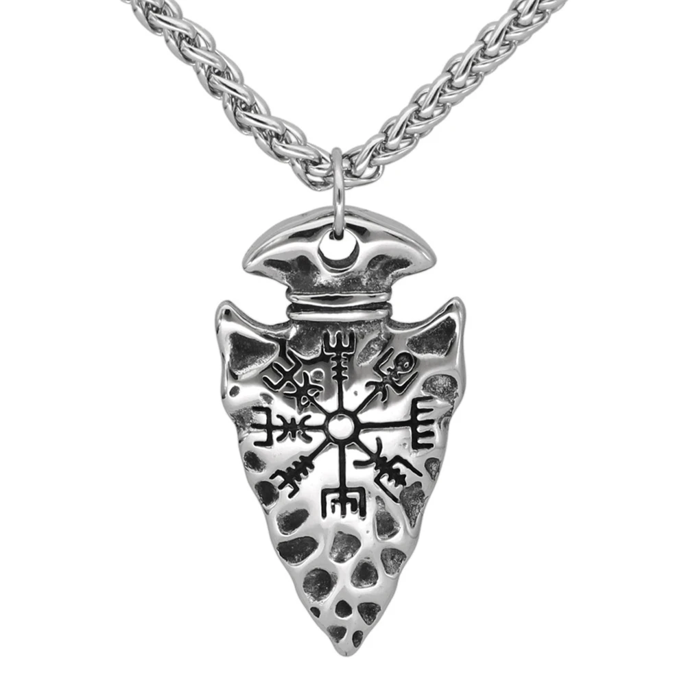 Uomini Viking Spear Compass collane Norse rune amuleto Helm of Awe Vegvisir ciondolo in acciaio inossidabile/gioielli a catena in vera pelle