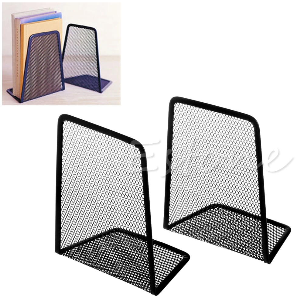 2 Pcs Black Mesh Bookend Stainless Steel Book Magazine Stand Desk Organizer Holder Gift for Student Teacher Kids  Dropship