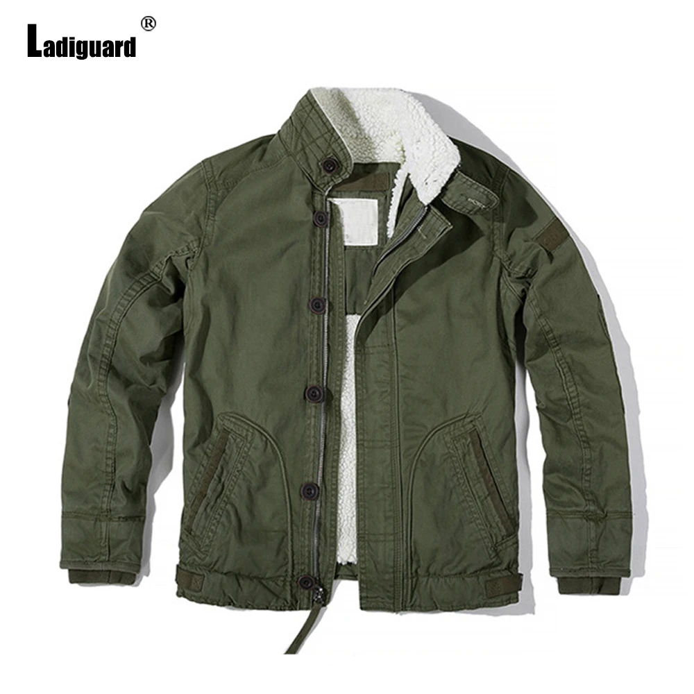 

Ladiguard 2024 New Sexy Fashion Military Camouflage Jackets Winter Velvet Coats Mens Oepn Stitch Basic Tops Cargo Outerwear