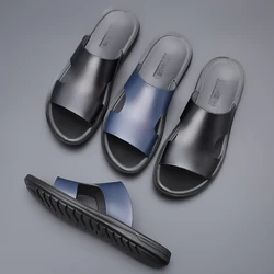 Yomior New Fashion Men Shoes Flats Summer Casual Slides Outside Sandals Beach Work Slippers Soft Leather Flip Flop Shoes