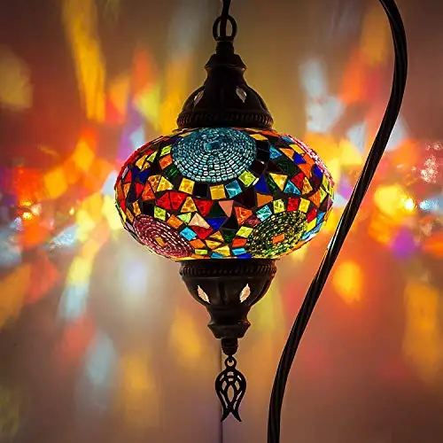 

English Moroccan Mosaic Lamp Light, Turkish Lamp, handmade Mosaic Glass Swan Neck Table Lamp Tiffany Style Bohemian Colorful M