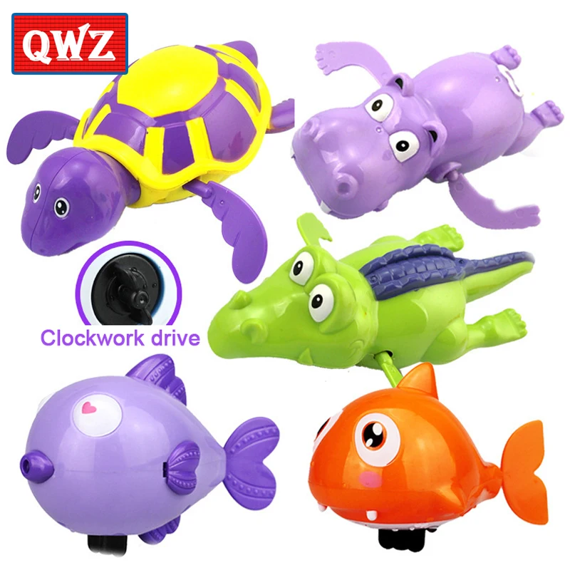 QWZ nuovo simpatico cartone animato animale tartaruga classico giocattolo acquatico per bambini infantile nuoto tartaruga catena arrotolata orologio da bagno per bambini giocattoli da bagno da spiaggia