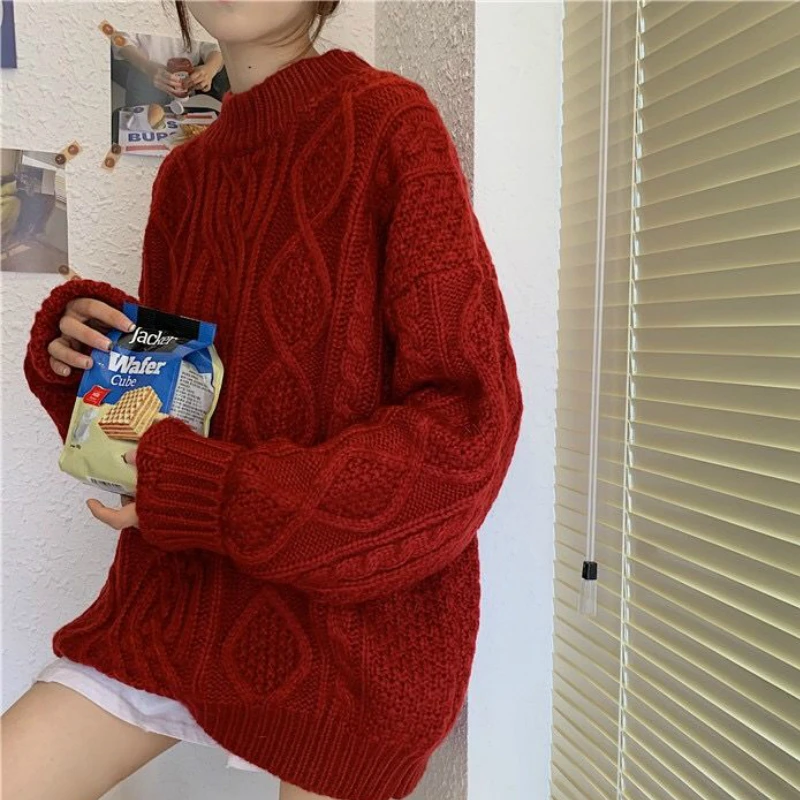 Pullovers Women Harajuku New Korean Solid Chic Spring Autumn Vintage Femme Sweaters Lady  Soft All-match O-Neck Jumpers