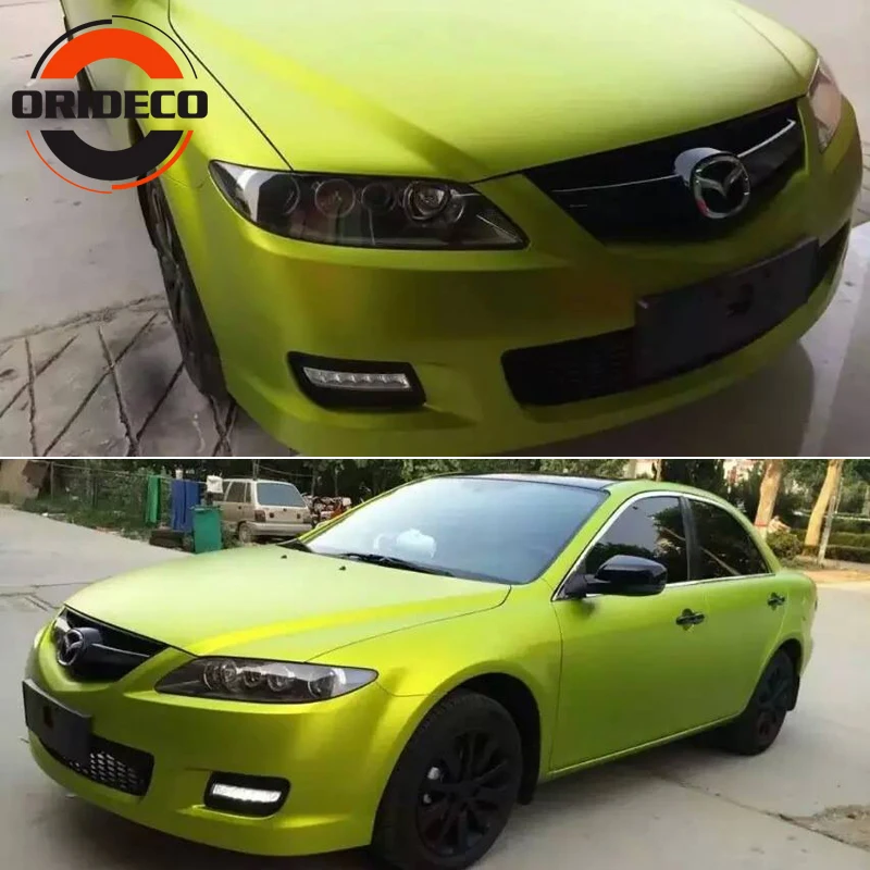 5/10/15/20*1.52M Matte Metallic Lemon Green Chrome Car Vinyl Film Satin Green Matte Vinyl Air Free Bubble For Vehicle Wraps