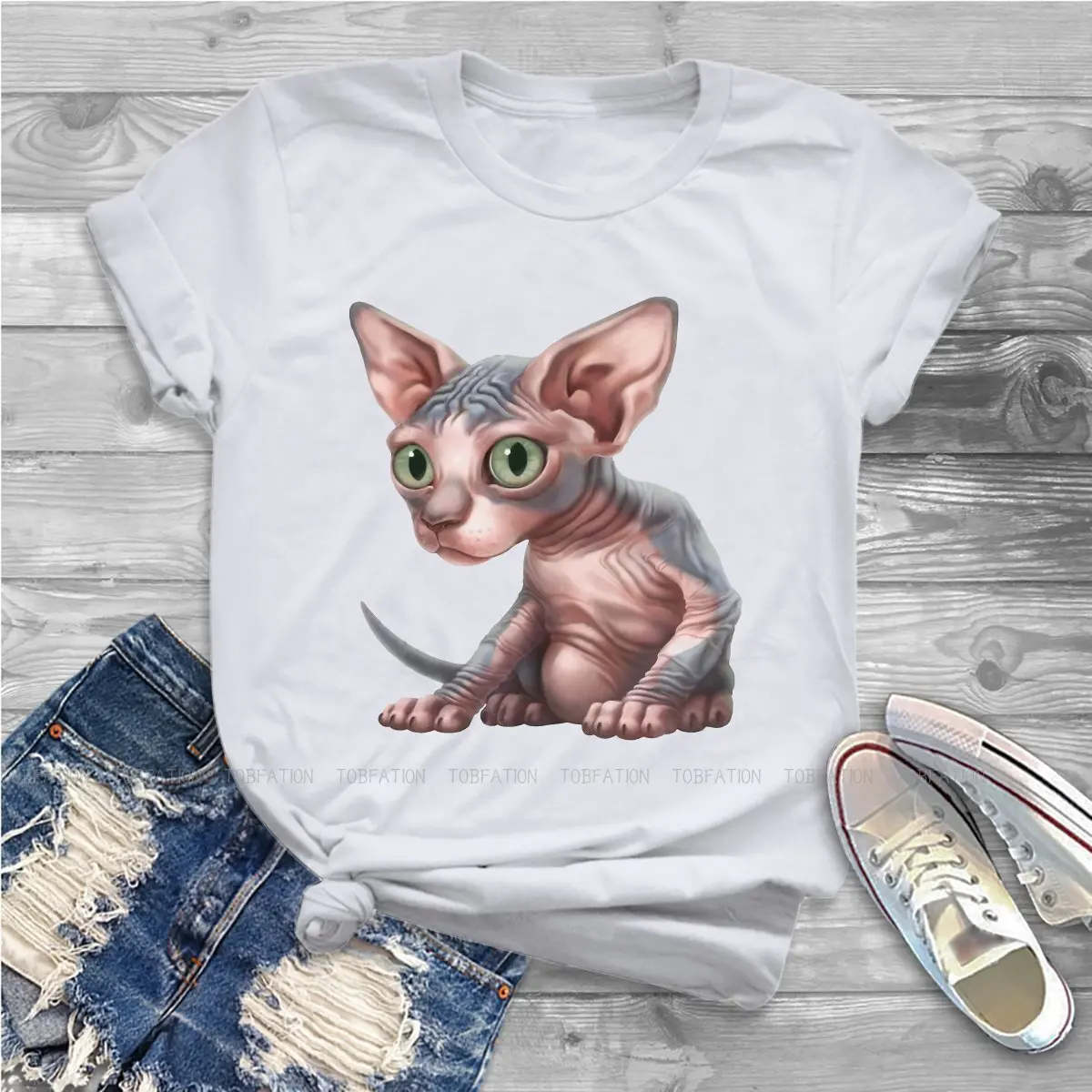 Cat-a-clysm Women Tshirts Canadian Sphynx Cat Grunge Vintage Female Clothing Oversized Cotton Graphic Streetwear