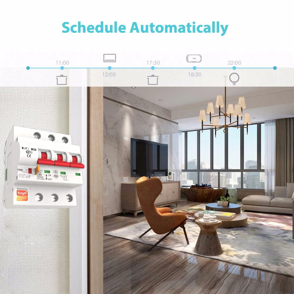 Tuya Smart 3P 16A-125A Remote Control WiFi Circuit Breaker/smart Switch/ Intelligent Automatic Recloser Alexa Goolge Compatible