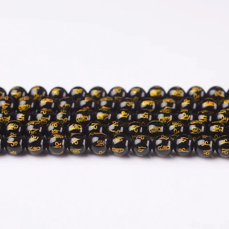 Natural Obsidian Mantra Bead Round Loose Beads 6-16 MM Pick Size For Jewelry Making Diy Pendant Necklace Bracelets