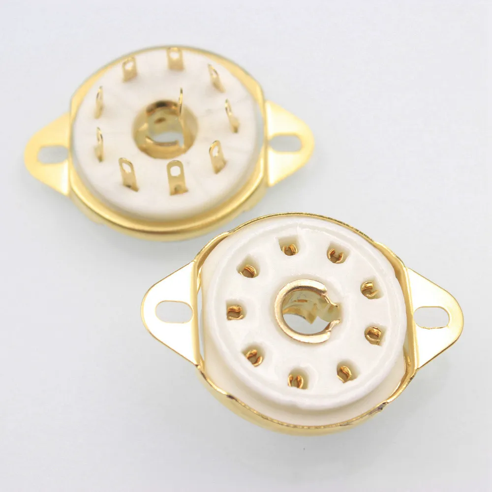 

10pcs/lot Gold Plated 9Pin Ceramic Tube socket For EF50 EC52 TT12 QE10 Chassis Mount