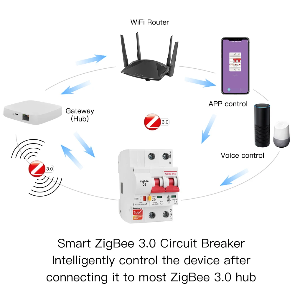 Smart Zigbee Circuit Breaker 2P Automatic Switch Overload ShortCircuit Protection SmartThings Alexa Google Compatible Zigbee MCB