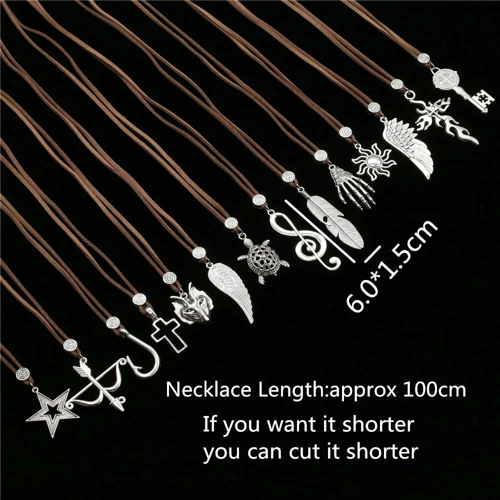 Trendy Boho Custom Sweater Chain Choker Long Leather Necklace Skull Feather Pendant Men Necklace Women Jewelry bijoux femme 2019