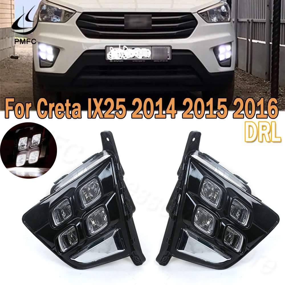 PMFC 2Pcs LED DRL Daytime Running Light Fog Lamp 12V White Car Accessories Decoration For Hyundai For Creta IX25 2014 2015 2016