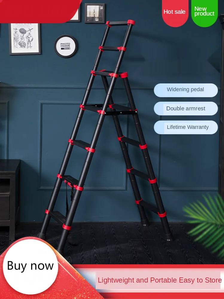 

Telescopic ladder household herringbone ladder multifunctional indoor portable five-step ladder aluminum alloy folding telescopi