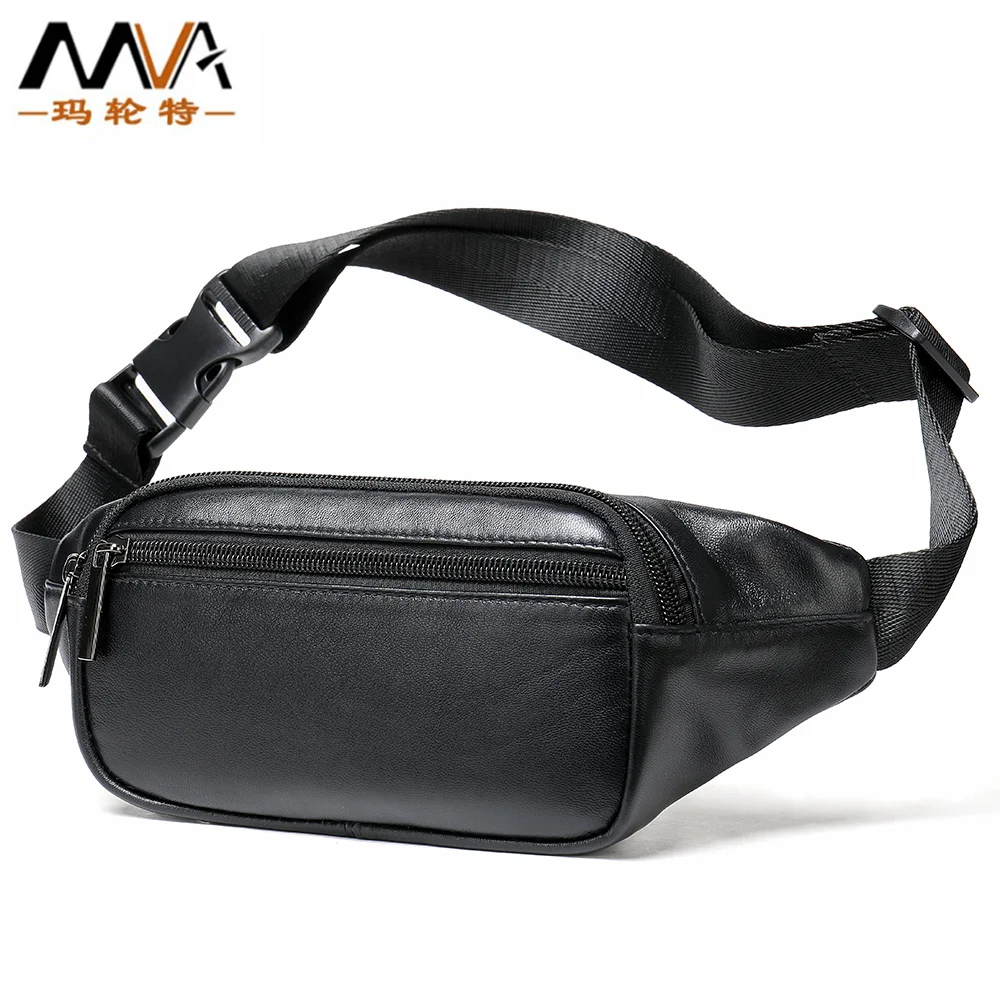 Men·s sheepskin dumpling type waist bag Retro multi-functional genuine leather Chest bag Waterproof shoulder crossbody sport bag