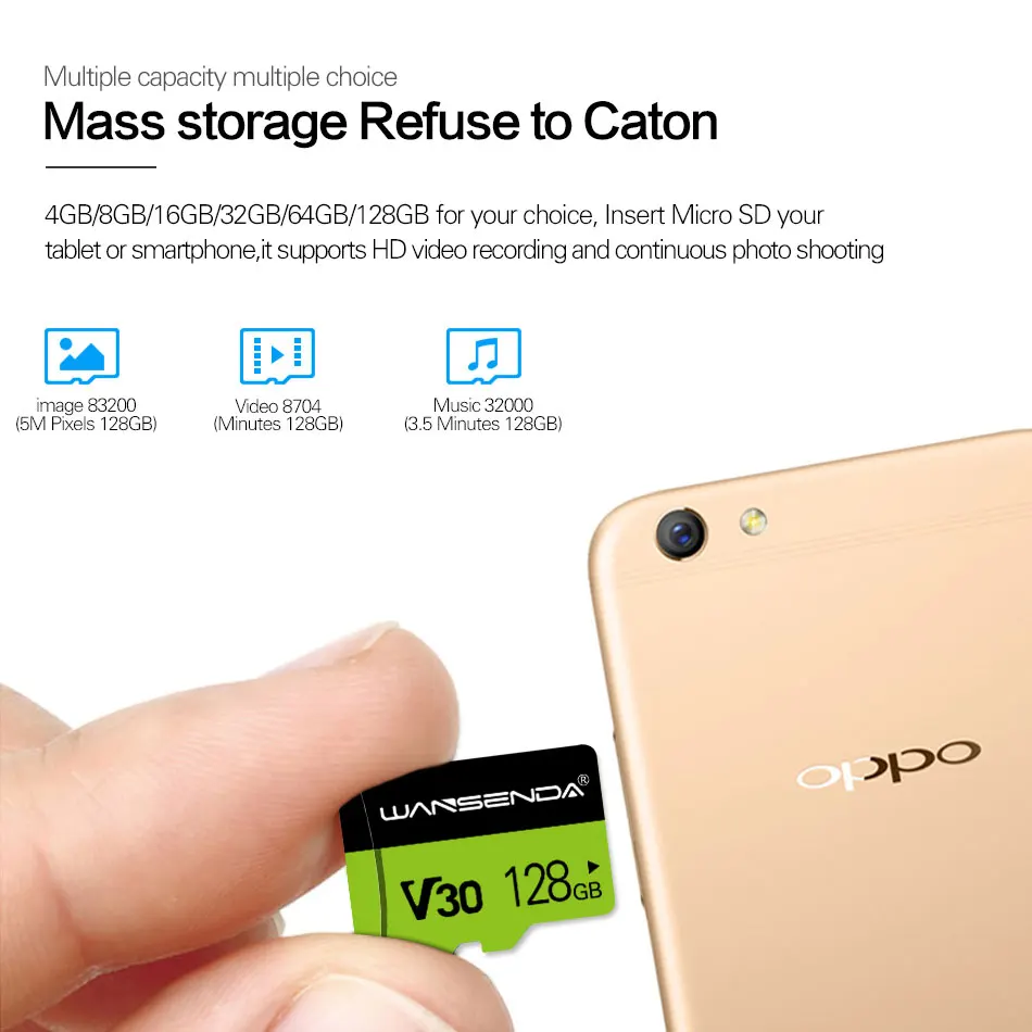 WANSENDA การ์ดหน่วยความจํา TF Card 8GB 16GB 32GB 64GB 128GB V30 คุณภาพสูงแฟลชการ์ดหน่วยความจําสําหรับสมาร์ทโฟน/PC