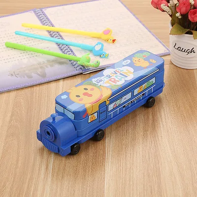 Tinplate pencil case for boys and girls, children's multifunctional cute train pencil case