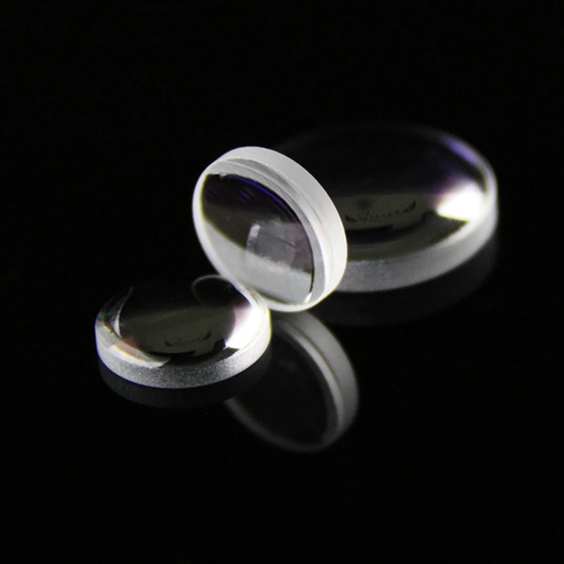 Aspheric collimating focusing lens with a diameter of 6 mm and a focal length of 12 mm with a center thickness of 2.36 mm