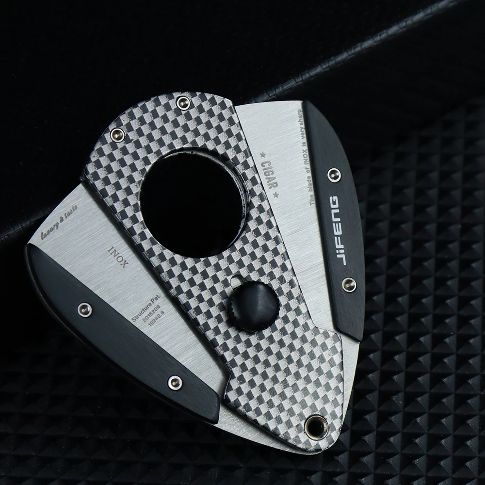 Hot Sale Carbon Fiber Luxury Portable Cigar Cutter Sharp Travel Double-edged Guillotine Stainless Steel Cigar Cutter CT-042