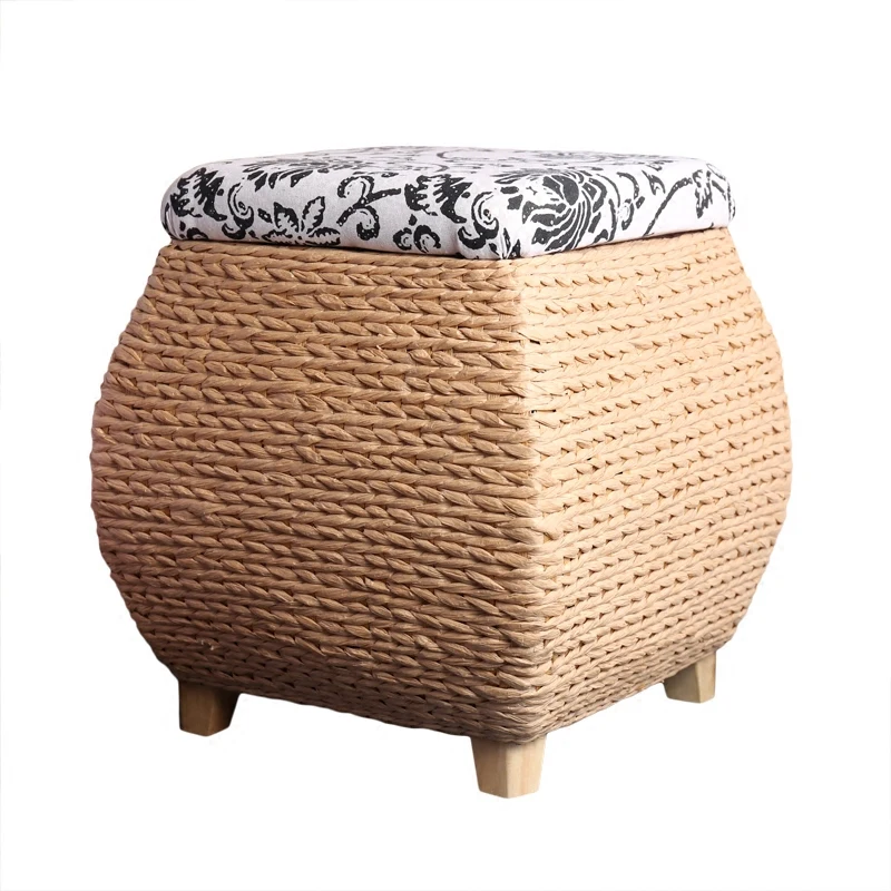 

Nordic Straw Shoe Changing Stool Solid Wood Storage Stool Sitting Living Room Covered Storage Stool Sofa Stool