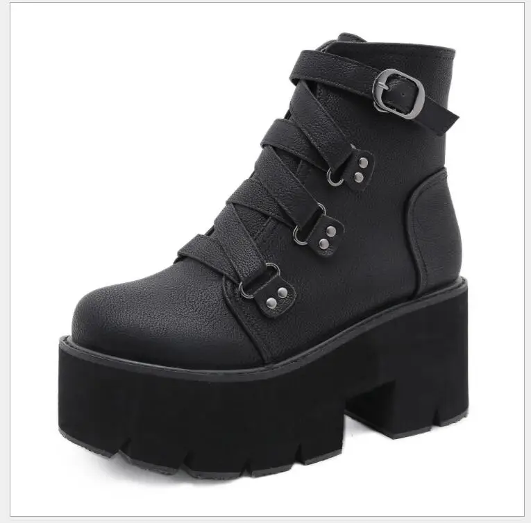 

NewWomen's shoes thick high-heeled ankle boots Women Autumn Winter Fashion Lace-up Black Boots Sports Platform Heel Ladies Shoes